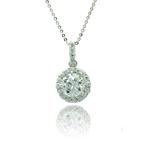 Silver 925 Rhodium Plated Round CZ Outline Necklace - BGP00776 | Silver Palace Inc.