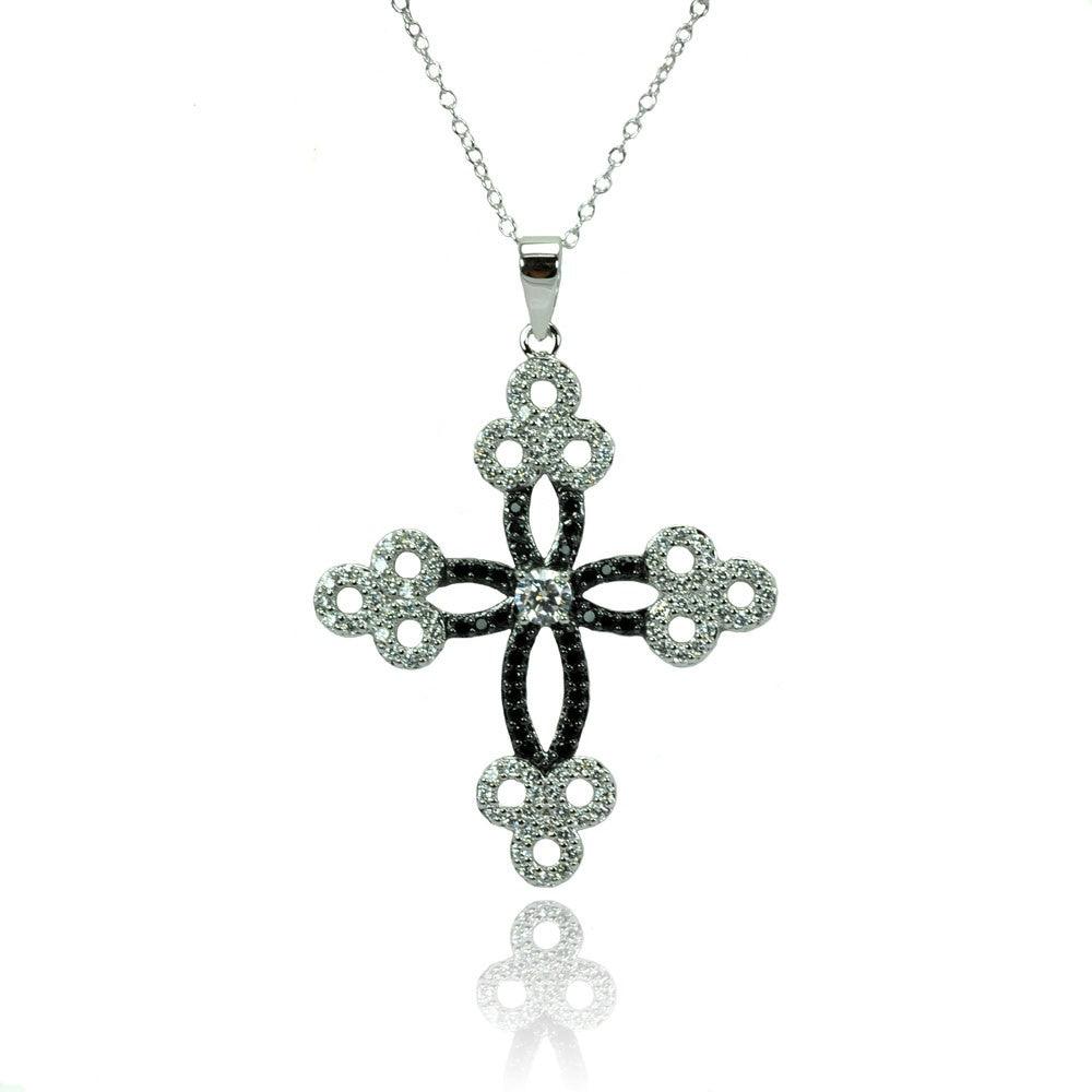 Silver 925 Rhodium Plated Cross CZ Necklace - BGP00777 | Silver Palace Inc.