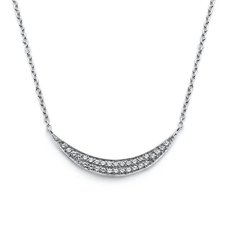Silver 925 Rhodium Plated Crescent CZ Necklace - BGP00799 | Silver Palace Inc.