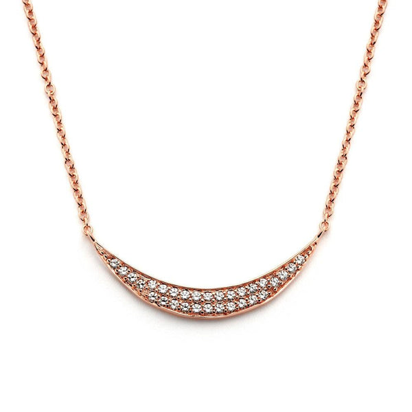 Silver 925 Rose Gold Plated Crescent CZ Inlay Necklace - BGP00800 | Silver Palace Inc.
