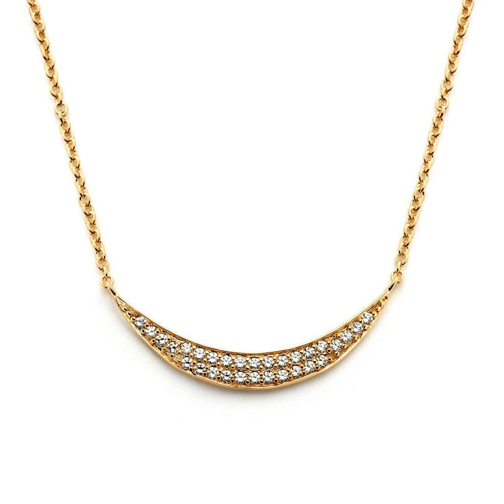 Silver 925 Gold Plated Crescent CZ Inlay Necklace - BGP00801 | Silver Palace Inc.