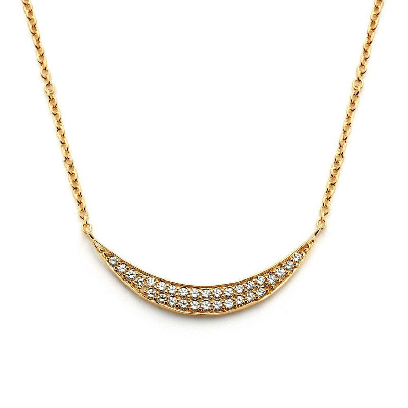 Silver 925 Gold Plated Crescent CZ Inlay Necklace - BGP00801 | Silver Palace Inc.