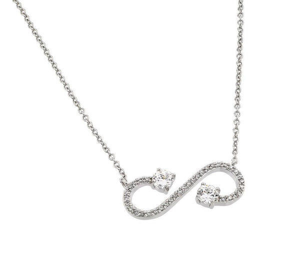 Silver 925 Rhodium Plated Clear CZ Open Infinity "S" Pendant Necklace - BGP00837 | Silver Palace Inc.