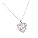 Silver 925 Rhodium Plated Pink CZ Open Heart Love Pendant Necklace - BGP00840 | Silver Palace Inc.