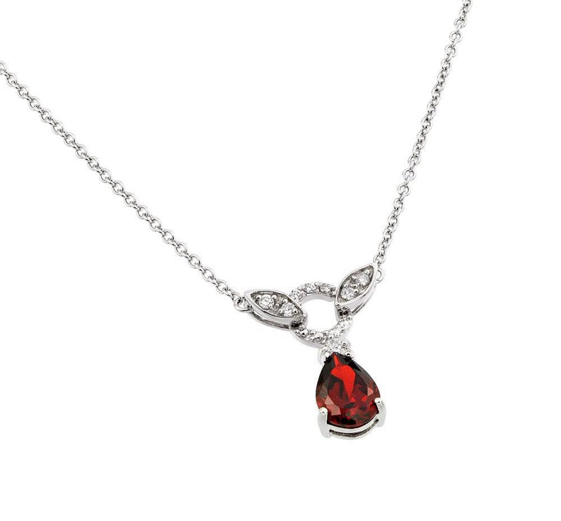Silver 925 Rhodium Plated Red and Clear CZ Stone Tear Drop Shape Pendant Necklace - BGP00846R | Silver Palace Inc.