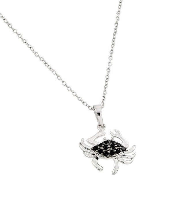 Silver 925 Rhodium Plated Clear and Black CZ Stone Crab Pendant Necklace - BGP00861 | Silver Palace Inc.