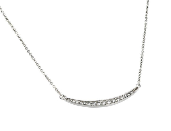 Silver 925 Rhodium Plated Clear CZ Stone Curved Crescent Pendant Necklace - BGP00868 | Silver Palace Inc.