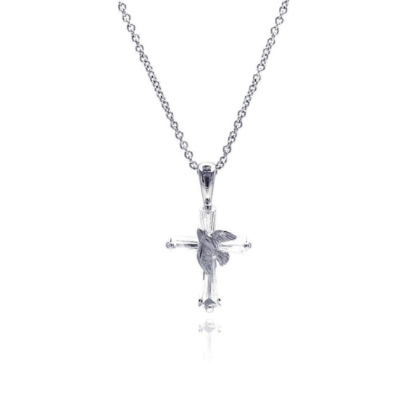 Silver 925 Rhodium Plated Cross Dove Pendant Necklace - STP00013 | Silver Palace Inc.