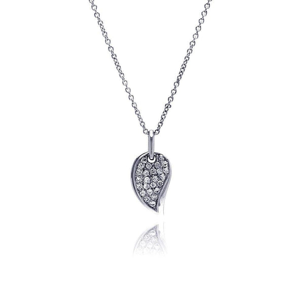 Closeout-Silver 925 Clear CZ Rhodium Plated Leaf Necklace - STP00019 | Silver Palace Inc.