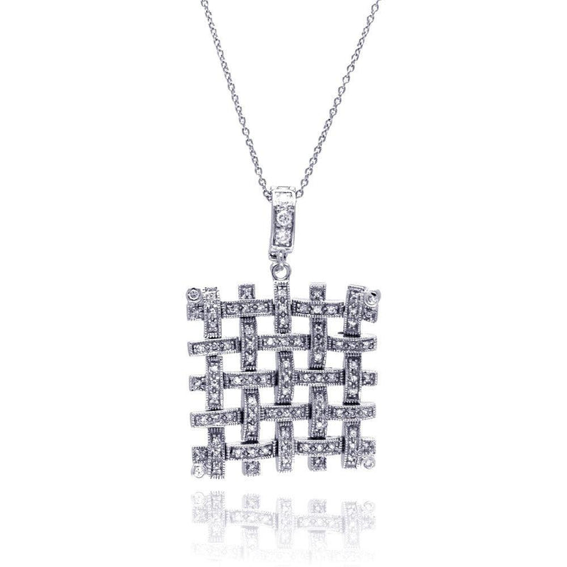 Closeout-Silver 925 Clear CZ Rhodium Plated Mesh Pendant Necklace - STP00028 | Silver Palace Inc.