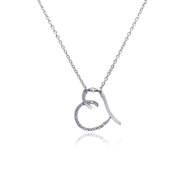 Silver 925 Clear CZ Rhodium Plated Heart Pendant Necklace - STP00033 | Silver Palace Inc.