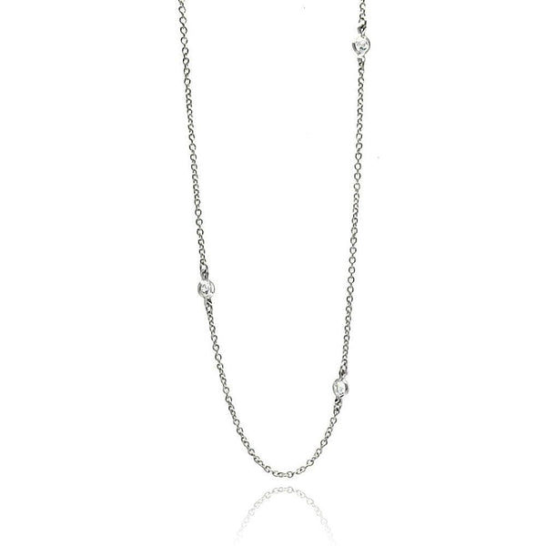 Silver 925 Rhodium Plated Three CZ Necklace - STP00039 | Silver Palace Inc.