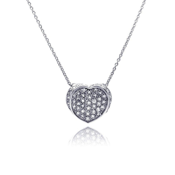 Closeout-Silver 925 Clear CZ Rhodium Plated 1 Heart Pendant Necklace - STP00049 | Silver Palace Inc.