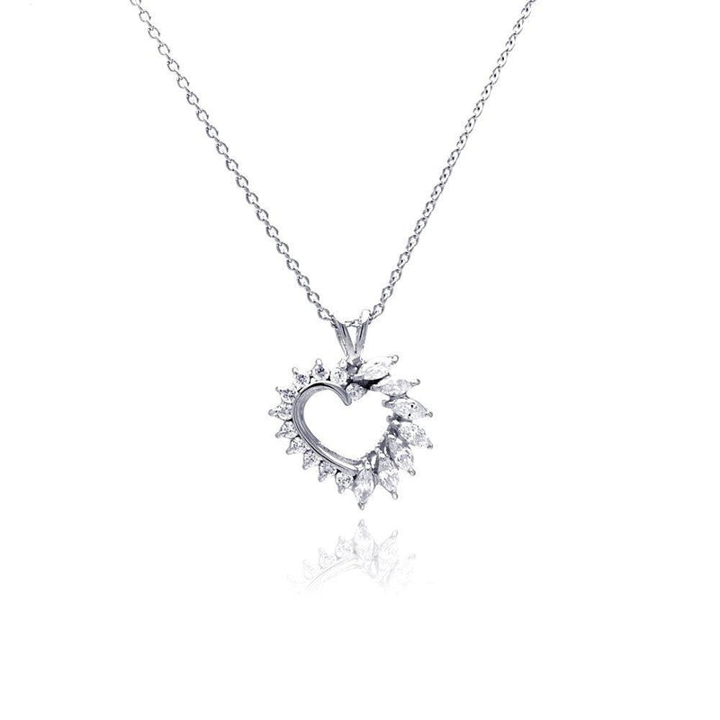 Closeout-Silver 925 Clear CZ Rhodium Plated Heart Pendant Necklace - STP00056 | Silver Palace Inc.