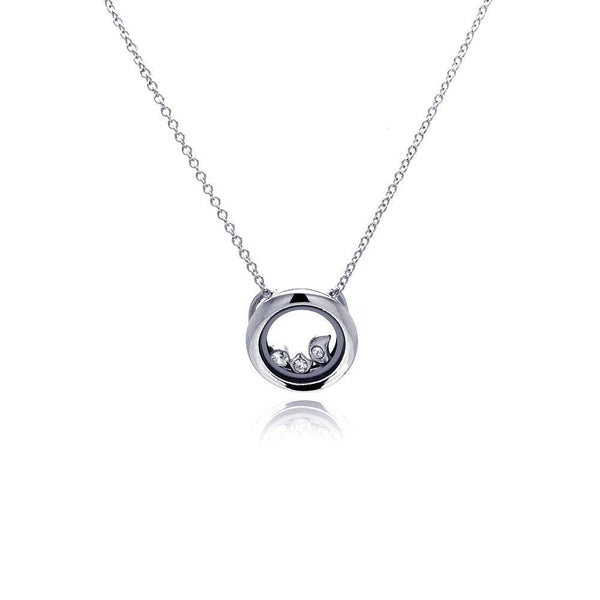 Silver 925 Rhodium Plated Open Circle Clear CZ Accentuated Pendant Necklace - STP00058 | Silver Palace Inc.