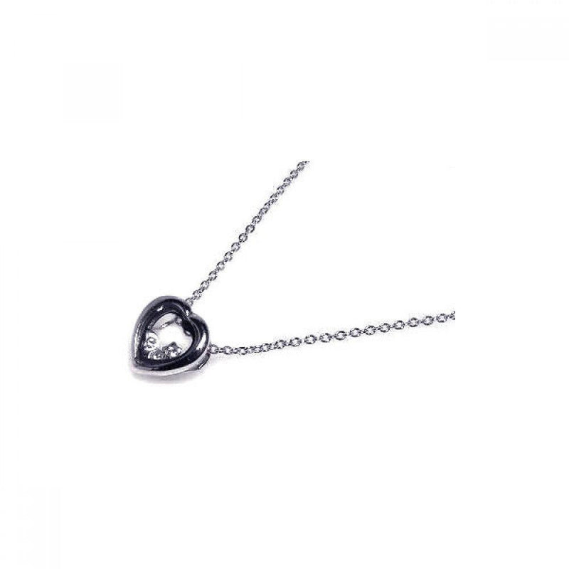 Silver 925 Rhodium Plated Open Heart Clear CZ Accent Pendant Necklace - STP00059 | Silver Palace Inc.