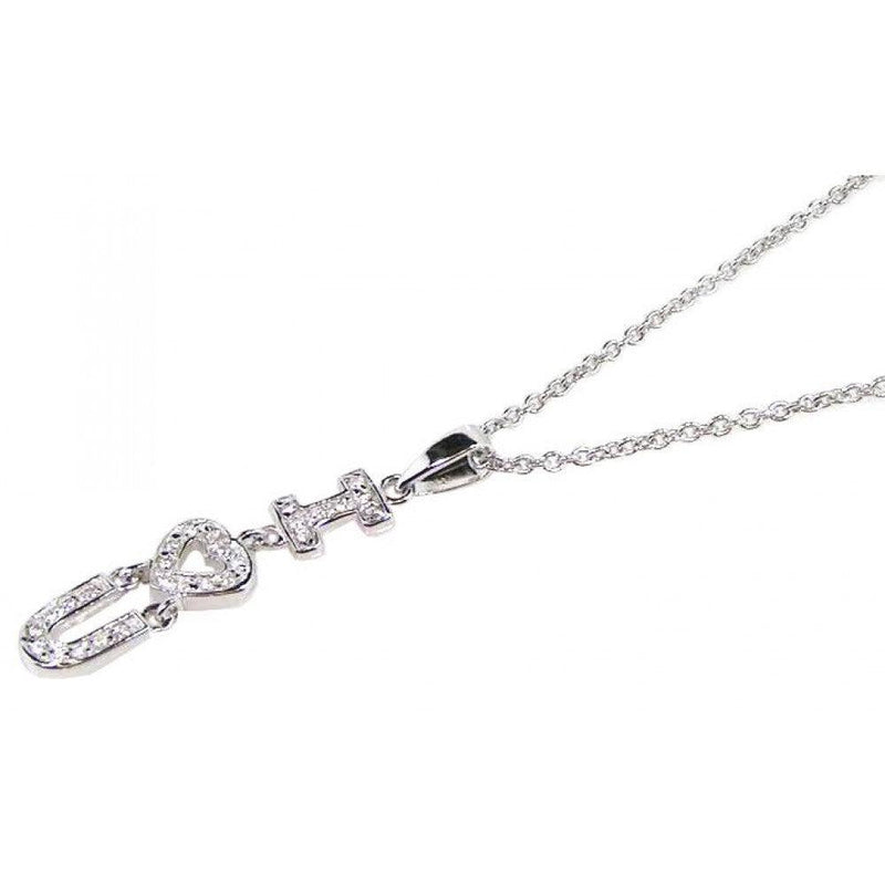 Closeout-Silver 925 Clear CZ Rhodium Plated I Heart U Pendant Necklace - STP00065 | Silver Palace Inc.