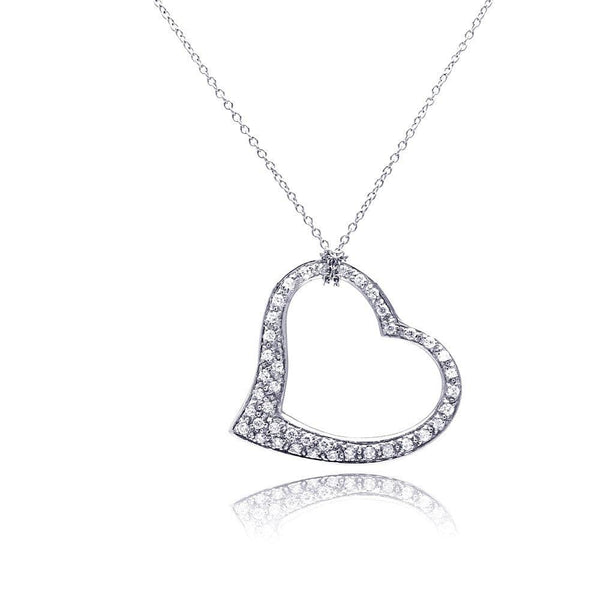 Closeout-Silver 925 Clear CZ Rhodium Plated Dangling Heart Pendant Necklace - STP00068 | Silver Palace Inc.