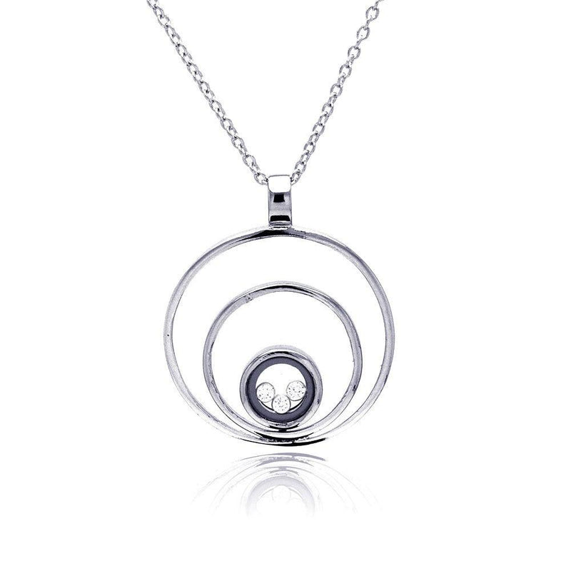Closeout-Silver 925 Rhodium Plated 3 Circles Pendant Necklace - STP00071 | Silver Palace Inc.