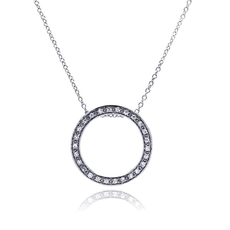 Closeout-Silver 925 Clear CZ Rhodium Plated Round Pendant Necklace - STP00072 | Silver Palace Inc.
