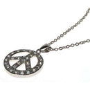 Closeout-Silver 925 Clear CZ Rhodium Plated Peace Logo Pendant Necklace - STP00084 | Silver Palace Inc.