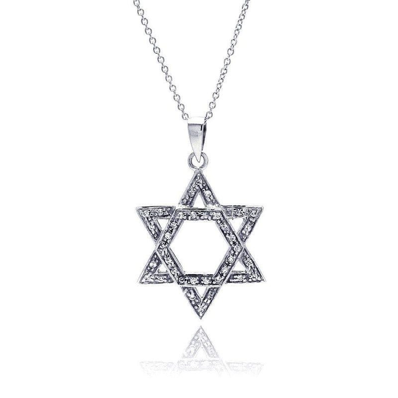 Silver 925 Clear CZ Rhodium Plated Star Of David Pendant Necklace - STP00086 | Silver Palace Inc.