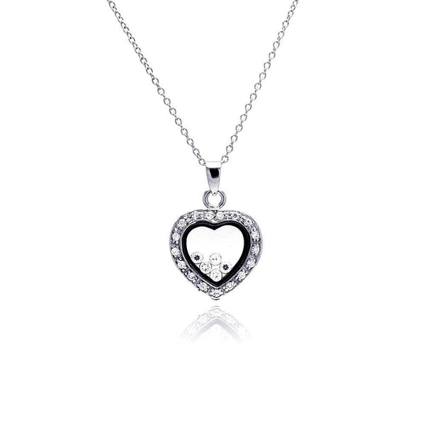 Silver 925 Clear CZ Rhodium Plated Heart CZ Accent Pendant Necklace - STP00094 | Silver Palace Inc.