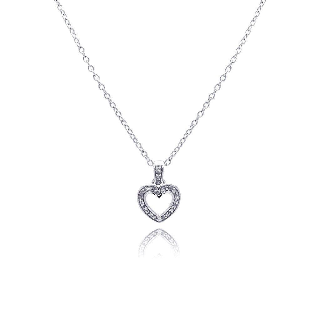Silver 925 Clear CZ Rhodium Plated Classic Heart Pendant Necklace - STP00098 | Silver Palace Inc.