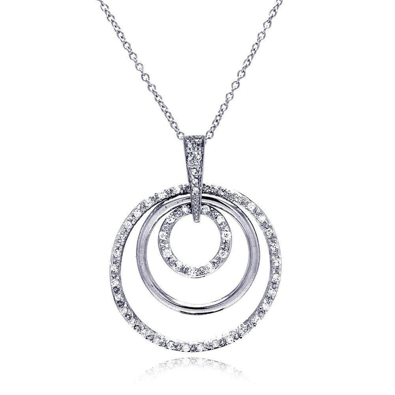 Closeout-Silver 925 Clear CZ Rhodium Plated Multi Circle Pendant Necklace - STP00101 | Silver Palace Inc.