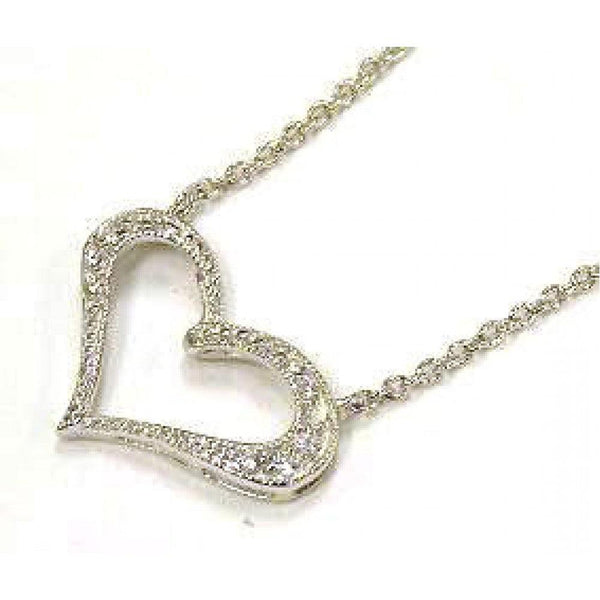 Silver 925 Clear CZ Rhodium Plated Heart Pendant Necklace - STP00102 | Silver Palace Inc.
