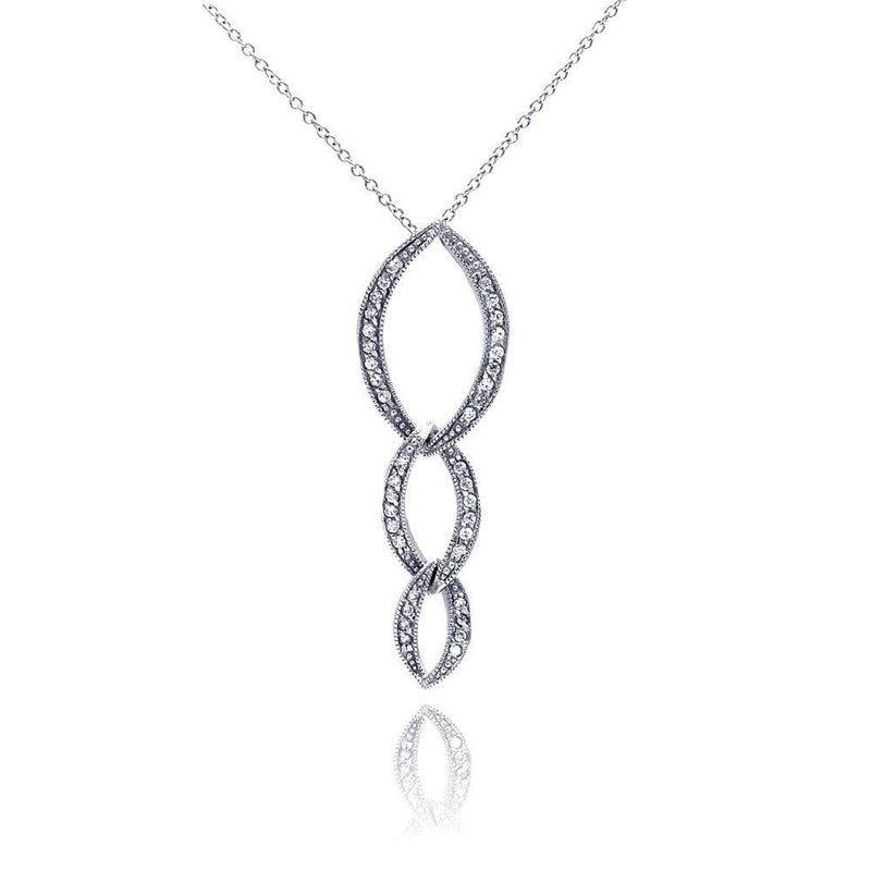 Closeout-Silver Clear 925 CZ Rhodium Plated Oval Link Pendant Necklace - STP00117 | Silver Palace Inc.
