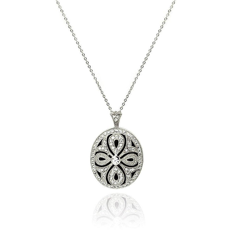 Silver 925 Clear CZ Rhodium Plated Cross Locket Necklace - STP00121 | Silver Palace Inc.