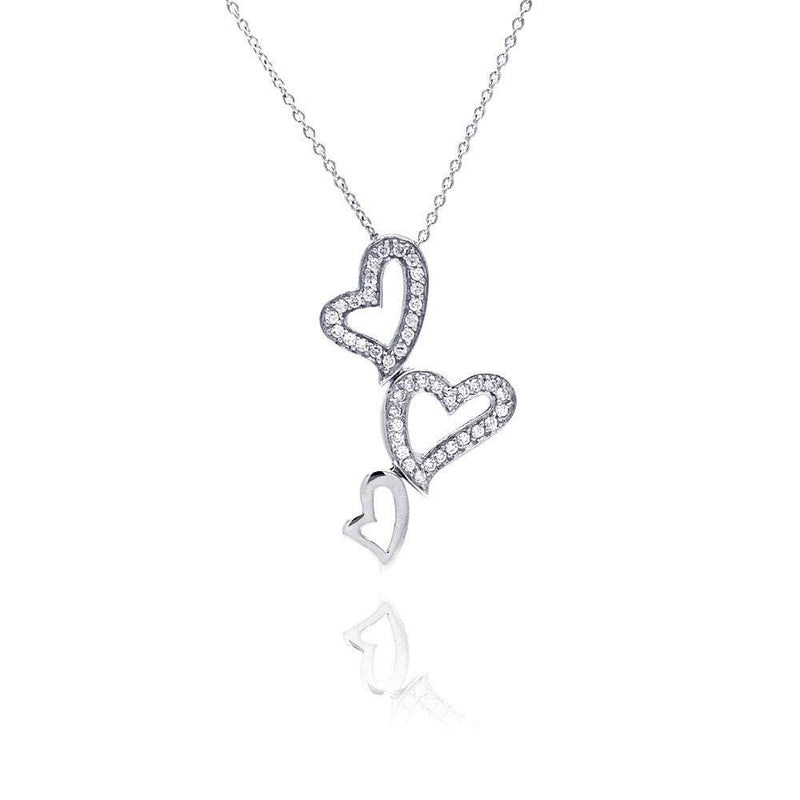 Closeout-Silver 925 Clear CZ Rhodium Plated 3 Hearts Pendant Necklace - STP00125 | Silver Palace Inc.