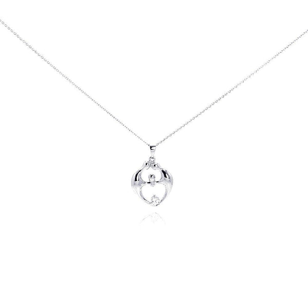 Silver 925 Clear CZ Rhodium Plated Family Pendant Necklace - STP00131 | Silver Palace Inc.