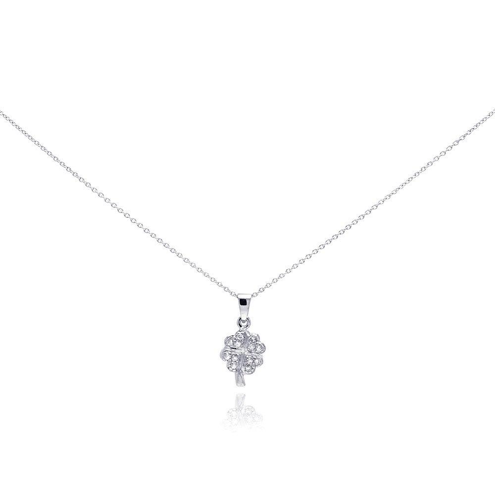 Sterling Silver Gold Plated CZ Clover Necklace