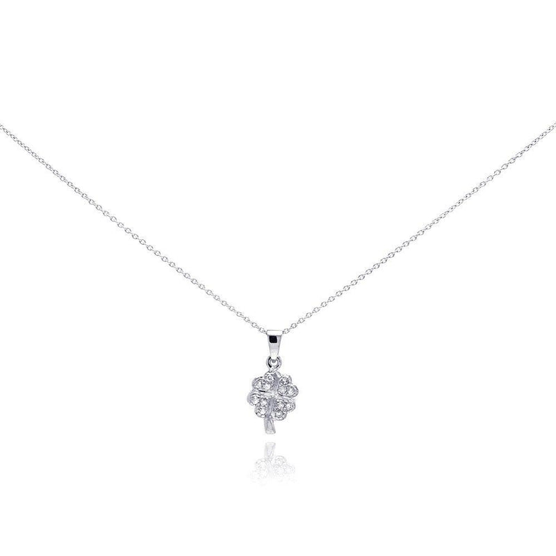Closeout-Silver 925 Clear CZ Rhodium Plated Clover Pendant Necklace - STP00135 | Silver Palace Inc.