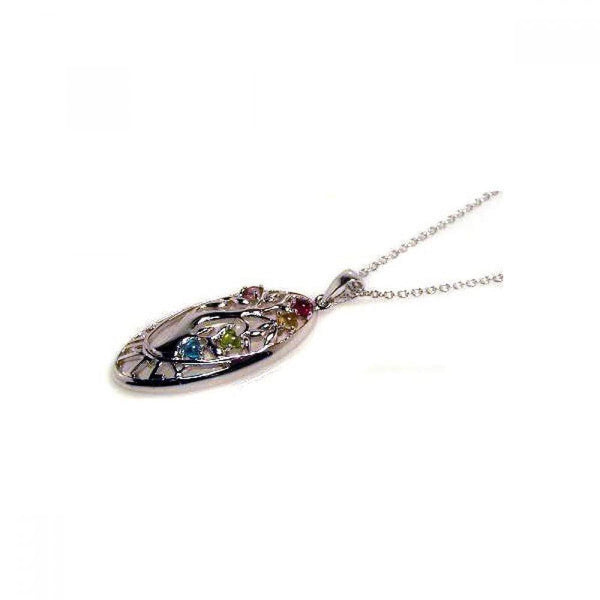 Silver 925 Multi Color CZ Rhodium Plated Oval Pendant Necklace - STP00140 | Silver Palace Inc.