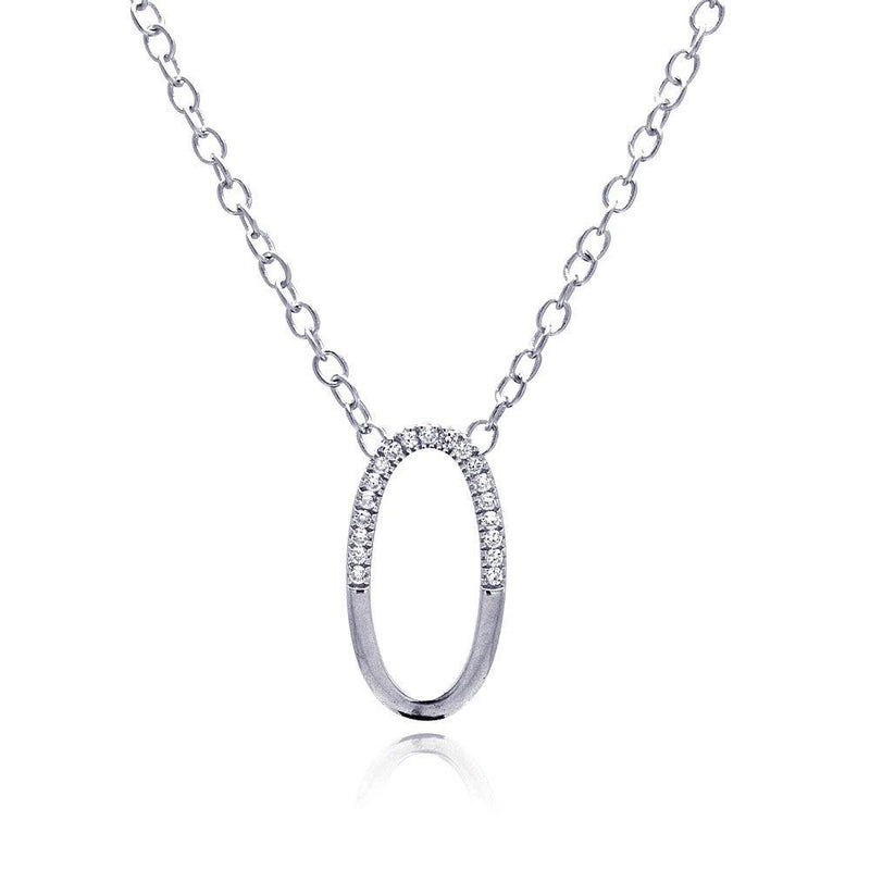 Closeout-Silver 925 Clear CZ Rhodium Plated Oval Pendant Necklace - STP00149 | Silver Palace Inc.