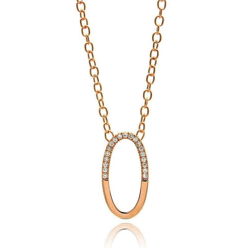 Closeout-Silver 925 Rose Gold Plated Oval Pendant Necklace - STP00149RGP | Silver Palace Inc.