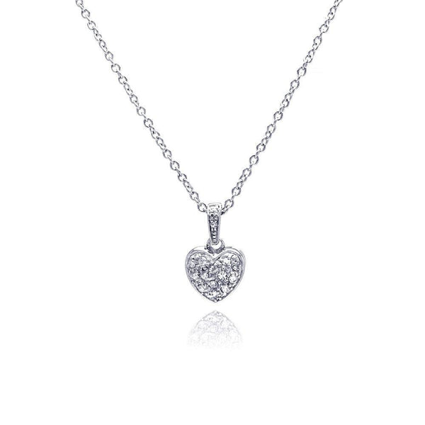 Silver 925 Clear CZ Rhodium Plated Classic Heart Pendant Necklace - STP00154 | Silver Palace Inc.