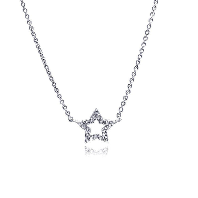 Silver 925 Clear CZ Rhodium Plated Star Pendant Necklace - STP00166 | Silver Palace Inc.