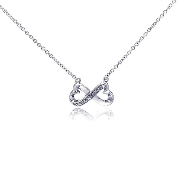 Silver 925 Clear CZ Rhodium Plated Bowtie Pendant Necklace - STP00170 | Silver Palace Inc.