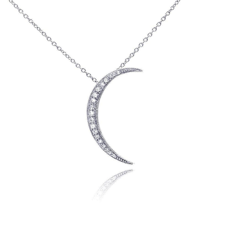 Silver 925 Clear CZ Rhodium Plated Solar Pendant Necklace - STP00171 | Silver Palace Inc.