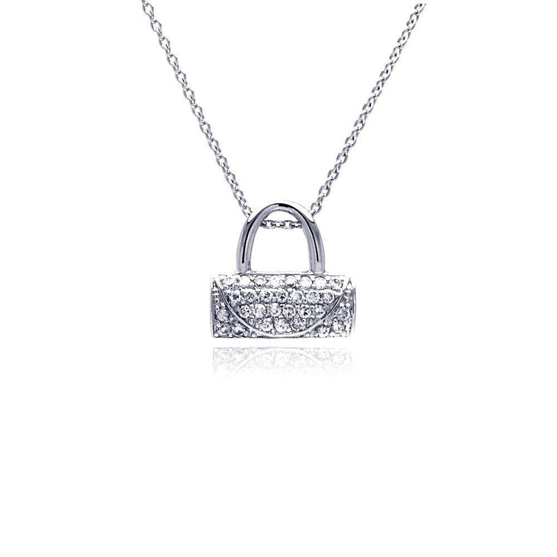 Closeout-Silver 925 Clear CZ Rhodium Plated Handbag Pendant Necklace - STP00178 | Silver Palace Inc.