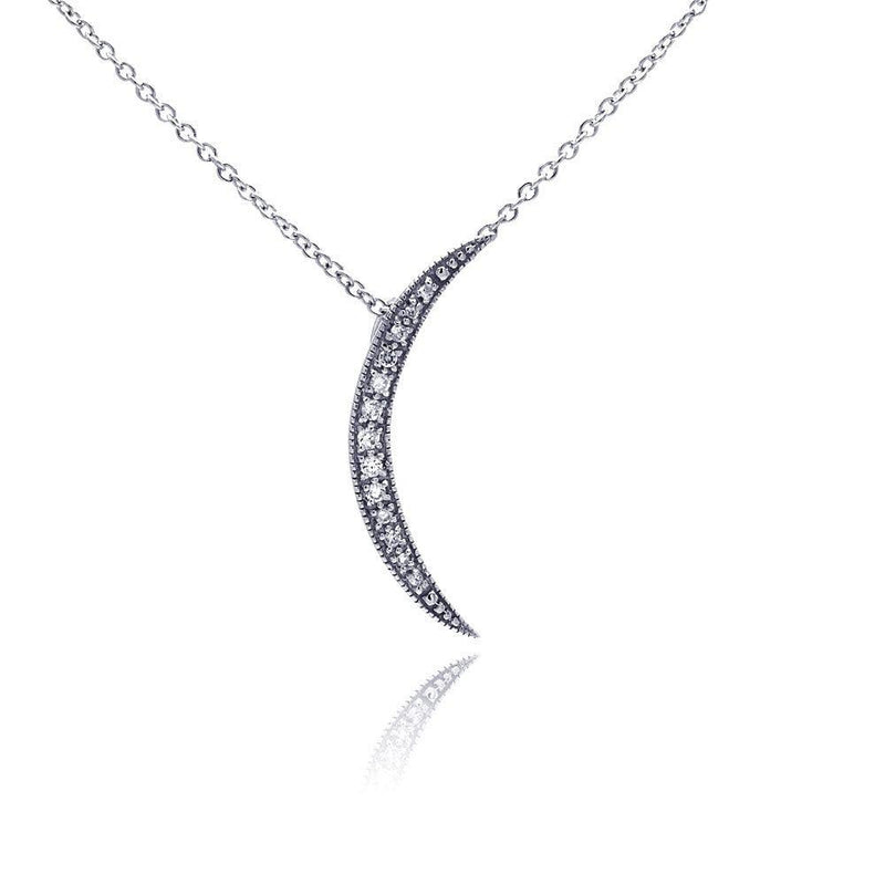 Silver 925 Clear CZ Rhodium Plated Moon Pendant Necklace - STP00193 | Silver Palace Inc.