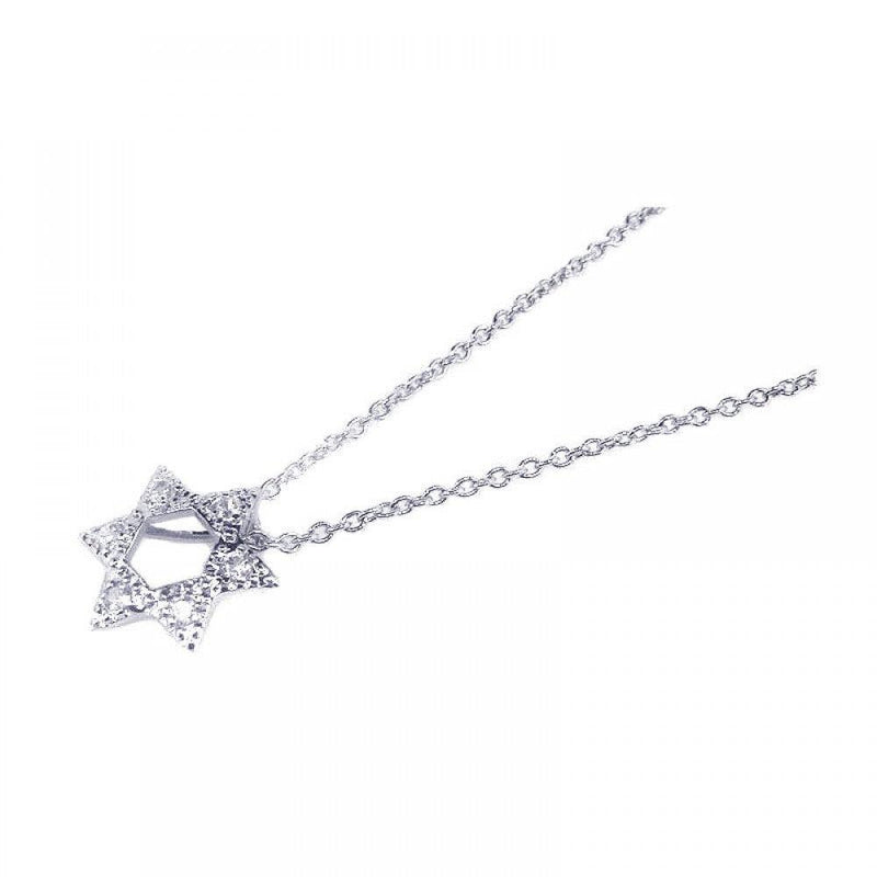 Silver 925 Clear CZ Rhodium Plated Star of David Pendant Necklace - STP00197 | Silver Palace Inc.