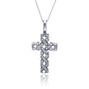Silver 925 Clear CZ Rhodium Plated Fancy Cross Pendant Necklace - STP00211 | Silver Palace Inc.