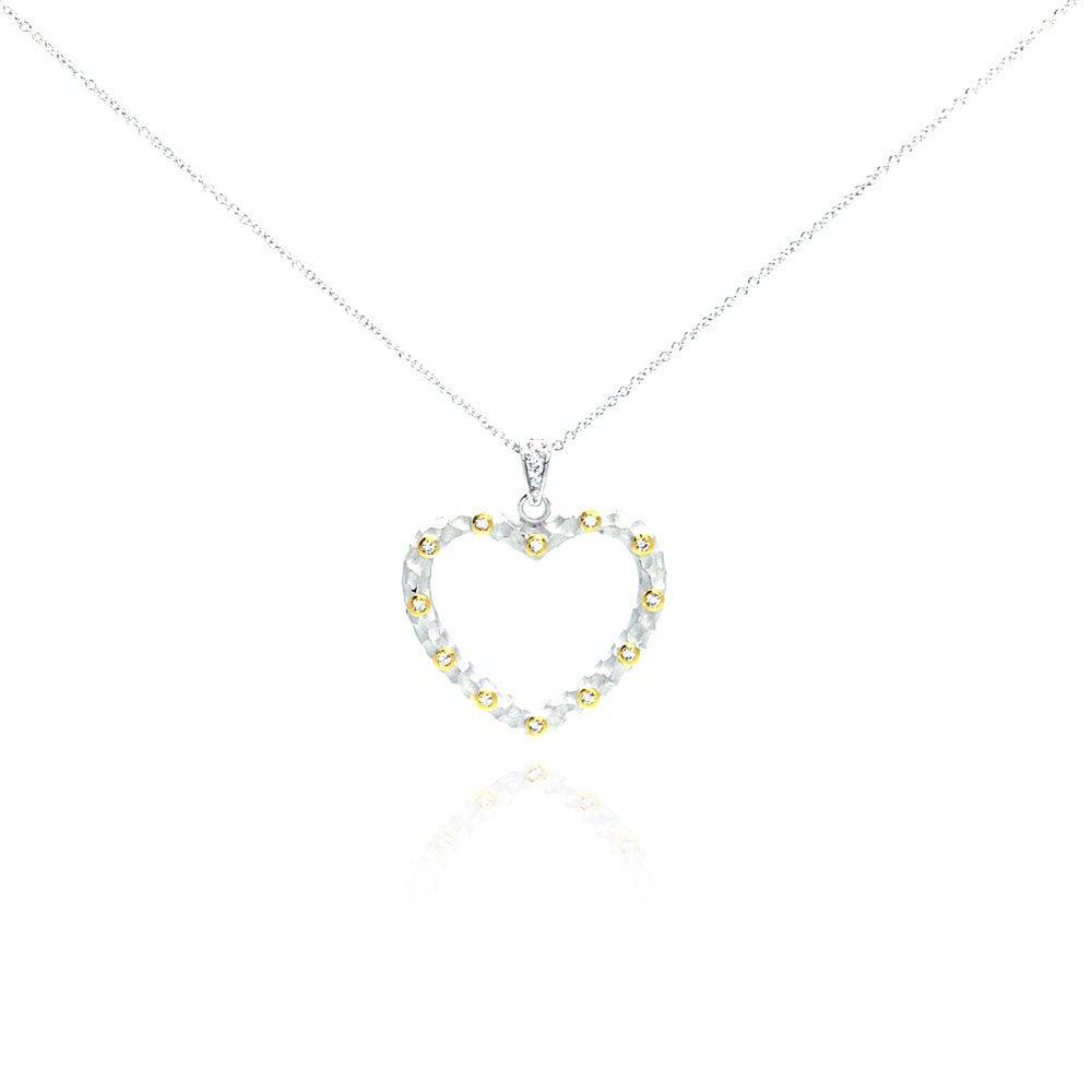 Closeout-Silver 925 Yellow CZ Rhodium Plated Heart Pendant Necklace - STP00243 | Silver Palace Inc.