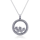 Silver 925 Clear CZ Rhodium Plated Inner Stars Pendant Necklace - STP00266 | Silver Palace Inc.