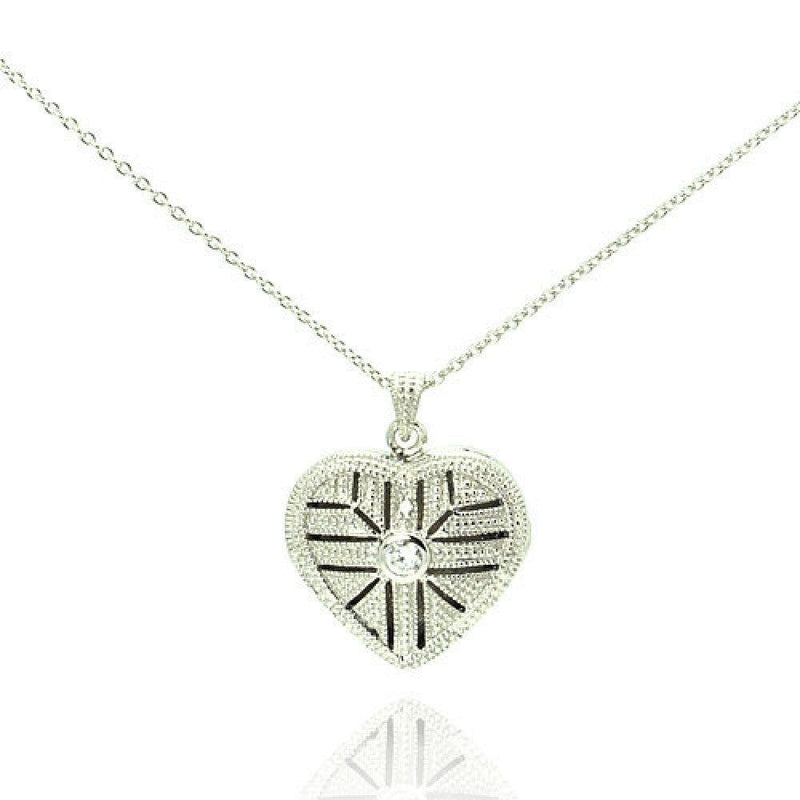 Silver 925 Rhodium Plated Heart Locket Necklace - STP00274 | Silver Palace Inc.